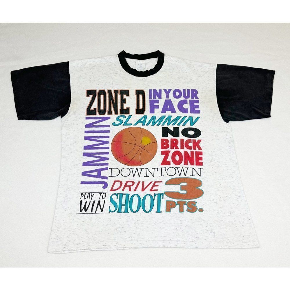 Vintage 90s Basketball T-Shirt XL Zone D Play To Win Sports Single Stitch